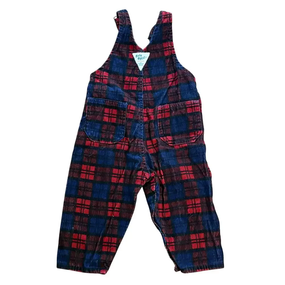 Oshkosh B'Gosh Baby Vintage Blue Red Plaid Overalls Size 18 Months Vestbak USA